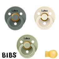 BIBS Colour Schnuller mit Namen, Gr. 2, 1 Pine, 1 Sage, 1 Ivory, Rund Latex,  (3er Pack)